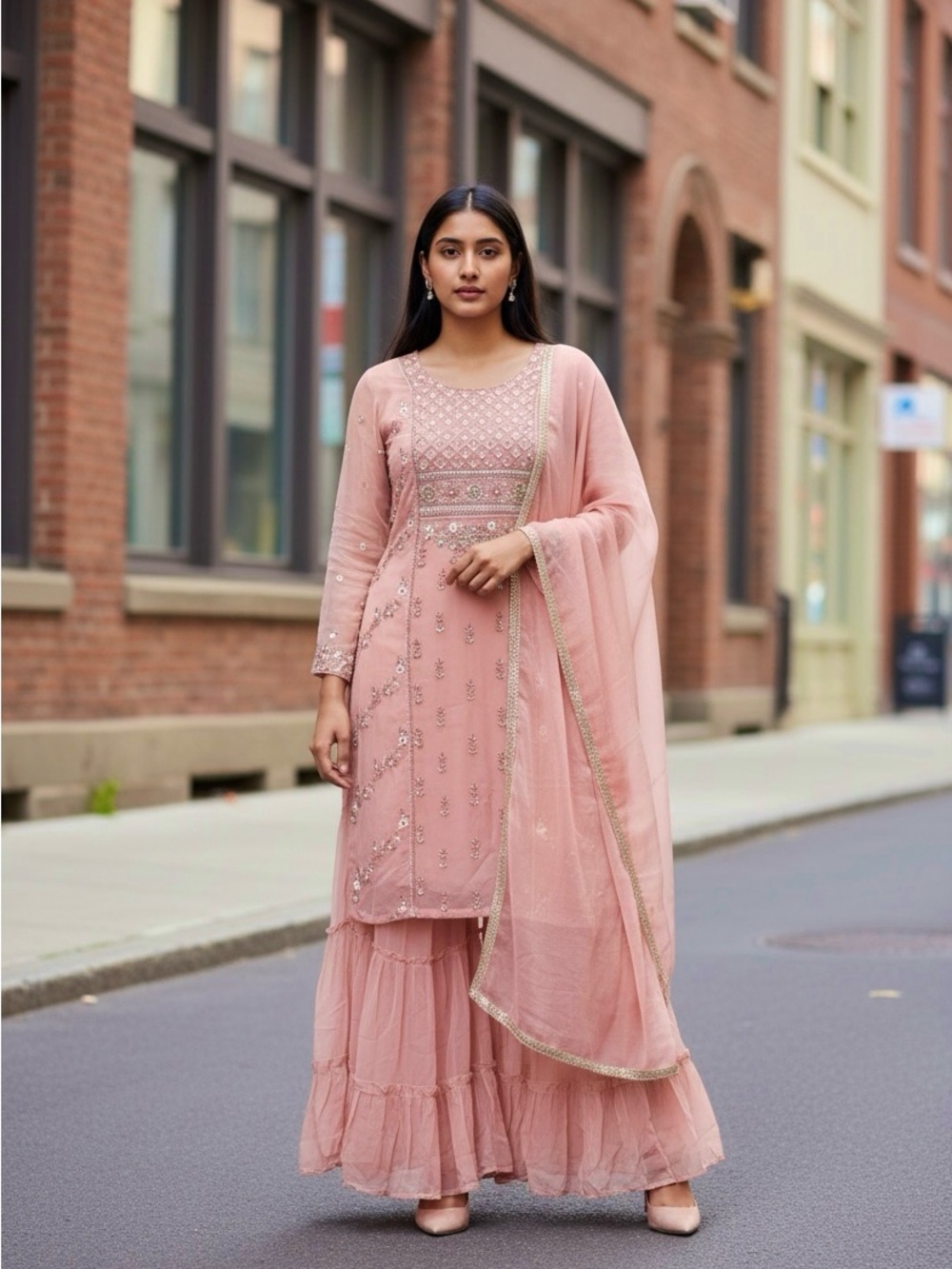 3 piece chiffon gharara set